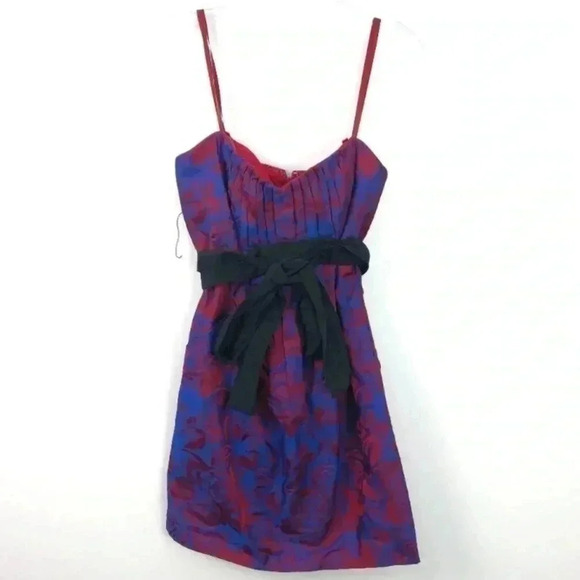 BCBGMaxAzria blue and red pleated  strapless mini dress with belt sz 2 - Picture 1 of 9
